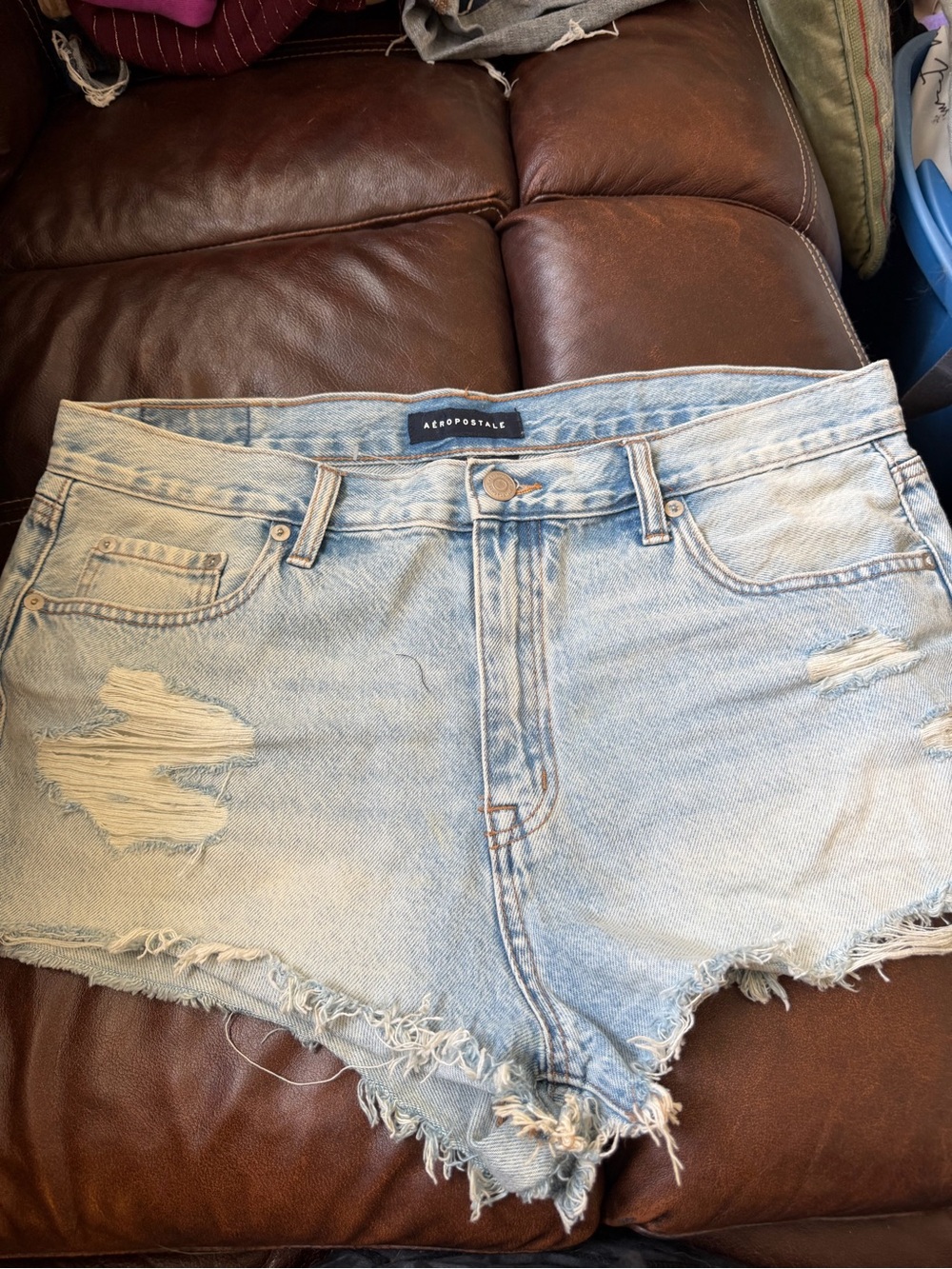 Aeropostale Women's Light Blue Distressed Denim Shorts